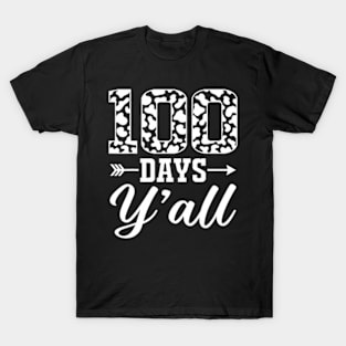 100 Days Yall Cow Print 100Th Day Of School Teacher Kids T-Shirt